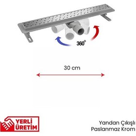 Resim 360 Dönerli Lineer Süzgeç - Yan Çıkışlı - Paslanmaz Krom - Seramik Uyumlu 30 Cm 
