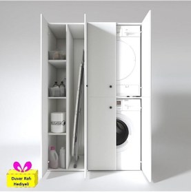 Resim Kenzlife Çamaşır-kurutma Makinesi Dolabı Kapaklı Yaromira Sol Byz 180 120 60 Banyo Arkalıksız + Tekli Duvar Rafı Hediyeli Beyaz 