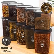 Resim Beyaz Serigrafi Etiketli 10lu Peggy Dikdörtgen Saklama Kabı Seti 5x(1500-1150 Ml) Antrasit Vienev