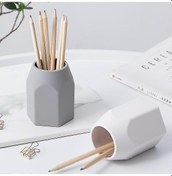 Resim Ganzhoushop 2'li Set Silikon Kalemlik Silikon Kalemlik Yaratıcı Tasarım Geometrik Kalemlik Makyaj Fırçası Tutucu Ofis Okul Ev İçin Beyaz Ve Gri 