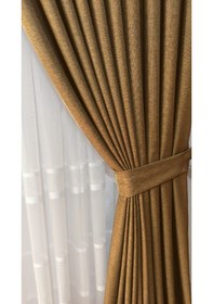 Resim Keten Fon Perde 1/3 Sık Dikim Korniş İçin Tek Kanat 30 Renk Hardal 