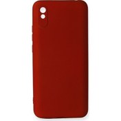 Resim Xiaomi Redmi 9A Kılıf Yumuşak Dokulu Silikon + Ekran Koruyucu Cam Bordo 