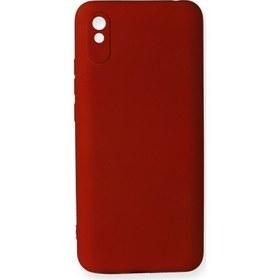 Resim Xiaomi Redmi 9A Kılıf Yumuşak Dokulu Silikon + Ekran Koruyucu Cam Bordo 