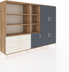 Resim Hyperion Dolap 11 Raflı 3 Çekmeceli 5 Kapaklı 220x44x163 Çam-antr Çam-antrasit/aytaşı 