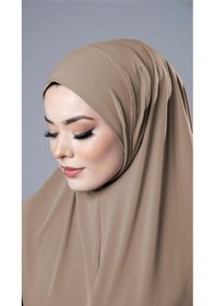 Resim Hürrem Bone Sütlü Kahve Pratik Hazır Geçmeli Tesettür Eşarp Sandy Kumaş Yırtmaçlı Düz Hijab 2310 26 