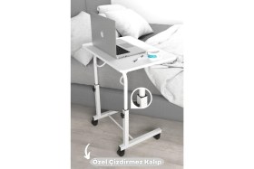 Resim Depolife Eğim Yükseklik Ayarlı Laptop Sehpası Kahvaltı Ders Çalışma Bilgisayar Masası Metal Ayak Tekerlekli 