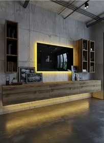 Resim Resital Ledli Duvara Monte Tv Sehpası - Ceviz - W6006-2 Ceviz 