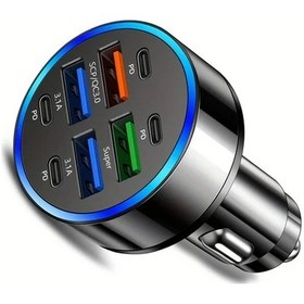 Resim Gaojunshop01 Siyah 8'li Araç Şarj Cihazı Qc3.0 Hızlı Şarj Pd Usb Çift Çıkış Led Göstergeli 