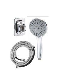 Resim 5 Fonksiyonlu Büyük Boy Krom Duş Başlığı 150cm Örgülü Hortumlu Ya Beyaz 