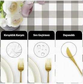 Resim Evim Kareli Sıvı Geçirmez Leke Tutmaz Masa Örtüsü Bej BEJ 100 x 120 