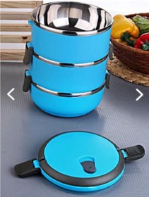 Resim abnturk Mavi Renk 3 Katlı Sızdırmaz Yemek Termosu Sefer Tası 650x3 Toplam 2 Litre Hacimli Sefertası 