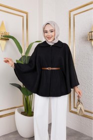Resim CNG MODA Kemerli Kaşe Panço 