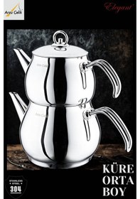 Resim Küre Orta Boy Çelik Kulplu Çaydanlık Takımı Çelik 