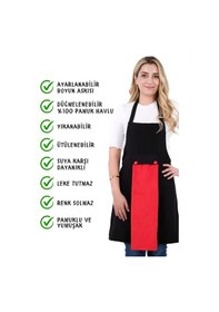 Resim Star Ayar Askılı Havlulu Mutfak Önlüğü Seti Havlulu Önlük Siyah-kırmızı 