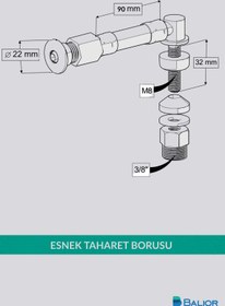 Resim BALİOR Asma Klozet Esnek Taharet Borusu L Tipi Ø22 – 90 mm Rakorlu Bağlantı 