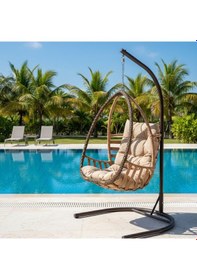Resim Rehome Malta Tek Kişilik Rattan Bahçe Salıncağı Açık Kahve Açık Kahverengi 