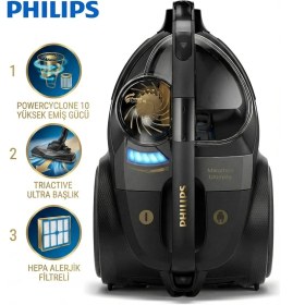 Resim Philips Turbo Başlıklı Halı Döver Fırça ve Kumandalı Kontrol Marathon Ultimate Powercyclone 10 Teknolojisiyle Toz Torbasız Süpürge XB9145 