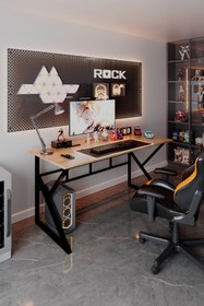 Resim TEKATEL Oyuncu Masası Bilgisayar Masası Metal ayaklı Çalışma Masası Ofis masası Çam - Siyah 120X60 
