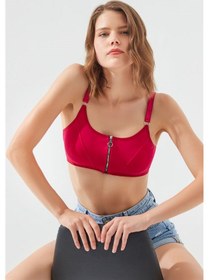 Resim Cottonhill Bordo Pamuklu Ayarlanabilir Askılı Fermuarlı Bralet Büstiyer Bordo 