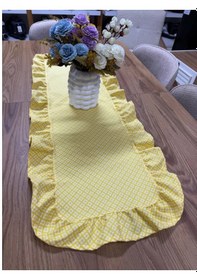 Resim Vintage Duck Keten Sarı Çiçekli Fırfırlı Oval Runner 35 X 65 Cm Sarı 