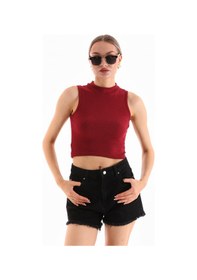 Resim Loısy Kadın Likralı Kolsuz Crop Bluz Bordo 