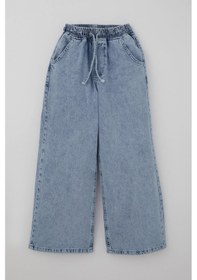 Resim Breeze Kız Çocuk Jean Pantolon Bağcıklı Bel Kısmı Lastikli 7-12 Yaş, Açık Mavi 
