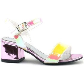 Resim Hologram Pembe-Sarı Kalın Topuklu Kız Çocuk Abiye Ayakkabı Pembe 