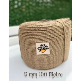 Resim Tam Kesit 100 Metre Jüt Ip Kendir Halat 5 mm Jut Halat - Hasır Ip - Kendir Ip - Salıncak Ipi 