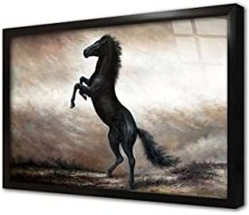 Resim Şaha Kalkmış At Çerçeveli Cam Tablo 20x30 cm CB15019 