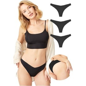 Resim Cottonhill Basic İz Yapmayan Lazer Kesim Kadın Brezilya Külot 3'lü Paket - 6 Renkli5 Çok Renkli 