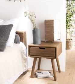 Resim Vintage Model Tek Çekmeceli Ahşap Komodin Ceviz 