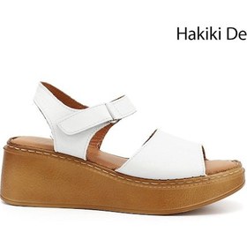 Resim Gönderi R Beyaz Dolgu Taban Hakiki Deri Sandalet Beyaz 