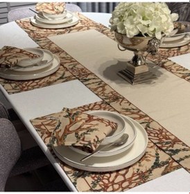 Resim Keten 6 Lı Lalin Desen 6 Amerikan Servis & 1 Runner 6 Peçete Çok Renkli 