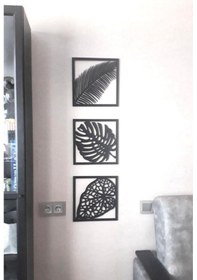 Resim Dekoratif 3 Lü Ahşap Tablo Yaprak Tablo Sonbahar Duvar Tablosu 