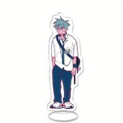 Resim 2D Düz, Anime Akrilik Ayakta Duran Figür - Beyaz Gömlek ve Mavi Kravatlı Yeşil Saçlı Karakter | Çağdaş Sanat Tasarımı, Anime Severler İçin İdeal Hediye, Yatak Odası Gösterimi, Anime Masa Dekoru | Okul Kıyafeti Teması | Sağlam Taban, Anime Oda Dekoru 