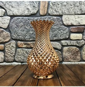 Resim Piramit İşlemeli Küçük Boy Bakır Vazo 