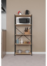 Resim Metal Mutfak Rafı 5 Raflı Dekoratif Malzeme Dolabı Atlantik Çam 