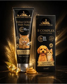 Resim HOOFSANDPAWSVET Feline GOLD Malt Paste 100g Kedi Tüy Yumağı Önleyici, Omega 3-6 İçeren Malt Macunu 
