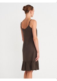 Resim Dilvin 90572 Alt Bölümü Büzgülü Kısa Denim Elbise-kahve Kahve 