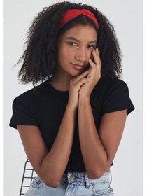 Resim Kadın Pamuklu Penye, Kaymaz, Yumuşak, Esnek, Stilinle Öndesin Saç Bandı Bandana - Tek Ebat / Kırmızı Kırmızı 