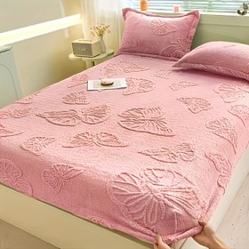 Resim LARMPAT Pembe Kelebek Desenli Flanel Uyumlu Çarşaf - Tüm Mevsimler İçin Yumuşak, Cilt Dostu Yatak Koruyucu, Makinede Yıkanabilir, Zarif Çiçek Deseni, Yatak Odası ve Misafir Odası İçin İdeal, Tüm Mevsim Yatak Seti|Kelebek Desenli|Şık, Uyumlu Çarşaf 