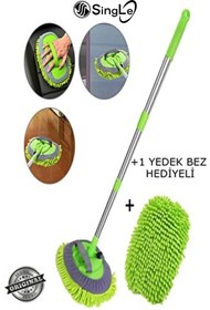 Resim Single Çok Fonksiyonlu 2 In 1 Mikrofiber Araba Yıkama Fırçası Teleskopik Uzun Saplı Detay Fırçası Oto Mopu 