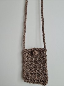 Resim Verda Desing Hasır Telefon Çantası Kahverengi El Örgüsü 