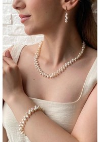Resim 5,5 Mm Barok Doğal İnci Bileklik 23 Cm / Sarı Sarı Sarı Altın 