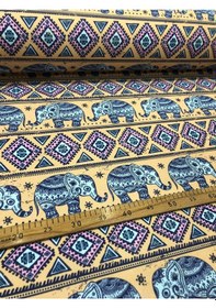 Resim Enesar Home Elephant Etnik Fil Desenli Kumaş Kırlentlik Döşemelik Kumaş Dijital Baskı 100 x 140 cm 