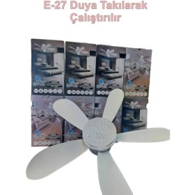 Resim Genel Tavan Vantilatörü 30W Beyaz / Günışığı Ledli E-27 Duy A Takılabilen 5 Kanatlı Kumandalı Vantilatör 80-265V 