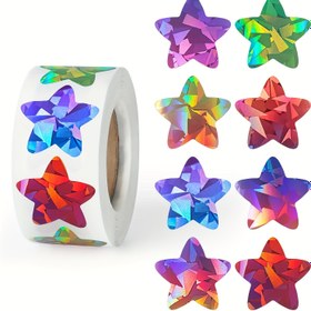 Resim Rulo Başına 500 Parıltılı Holo Grafik Lazer Çok Renkli Yıldızlar Kendinden Yapışkanlı Etiketler, 2.54 cm, 8 Renkte, DIY El Sanatları ve Okul Sınıf Planlayıcı İçin PVC Su Geçirmez Yapışmaz 