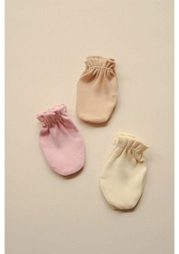 Resim 3lü Krem-bej-pembe Yenidoğan Eldiven Set Model 6 Çok Renkli 