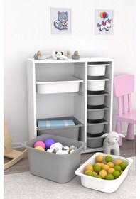 Resim Zen 10 Sepetli Çok Amaçlı Oyuncak Dolabı Beyaz Gri 2d2k6u Beyaz - Gri 