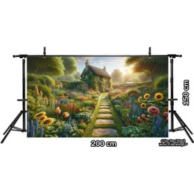 Resim Venspor Kır Evi ve Çiçek Bahçesi Arkaplan 200x150cm Fon Duvar Örtüsü 